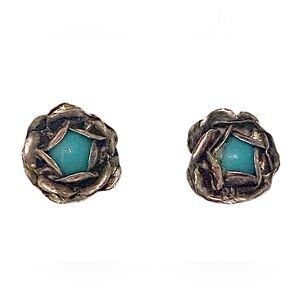 Vintage Native American RoseTurquoise Sterling Silver Stud Earrings 925